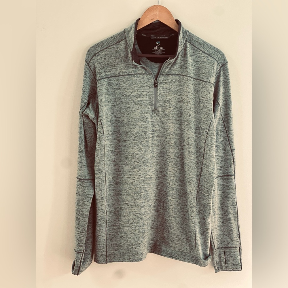 Kuhl Men's Pullover Sweater Large 1/4 Zip Long Sleeve Green Outdoor Hiking